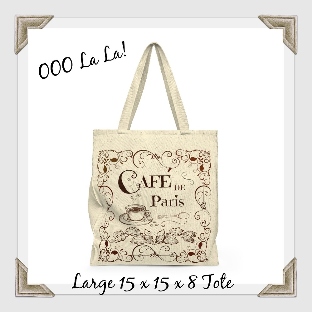 Tote Roomy Stylish Cafe' De Paris Rustic Sidewalk